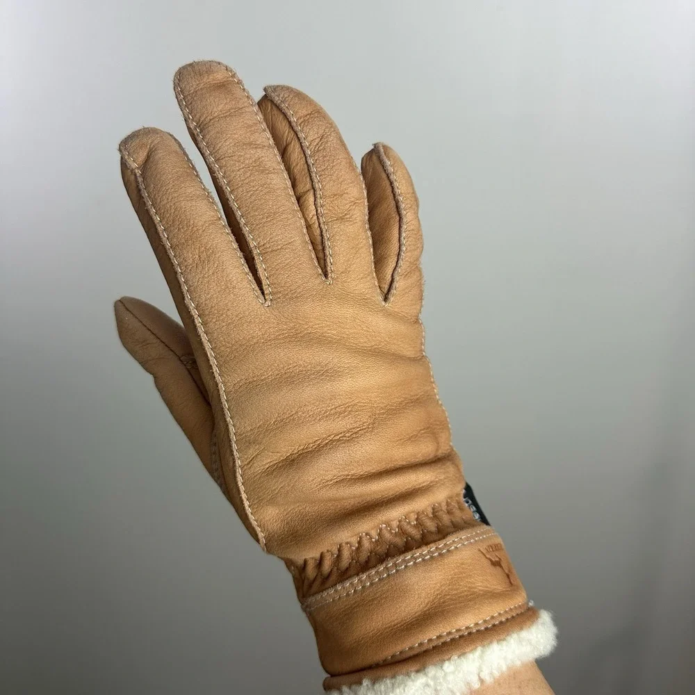 Hestra Deerskin Primaloft Gloves Women 7 Tan Deerskin Lamb Fur